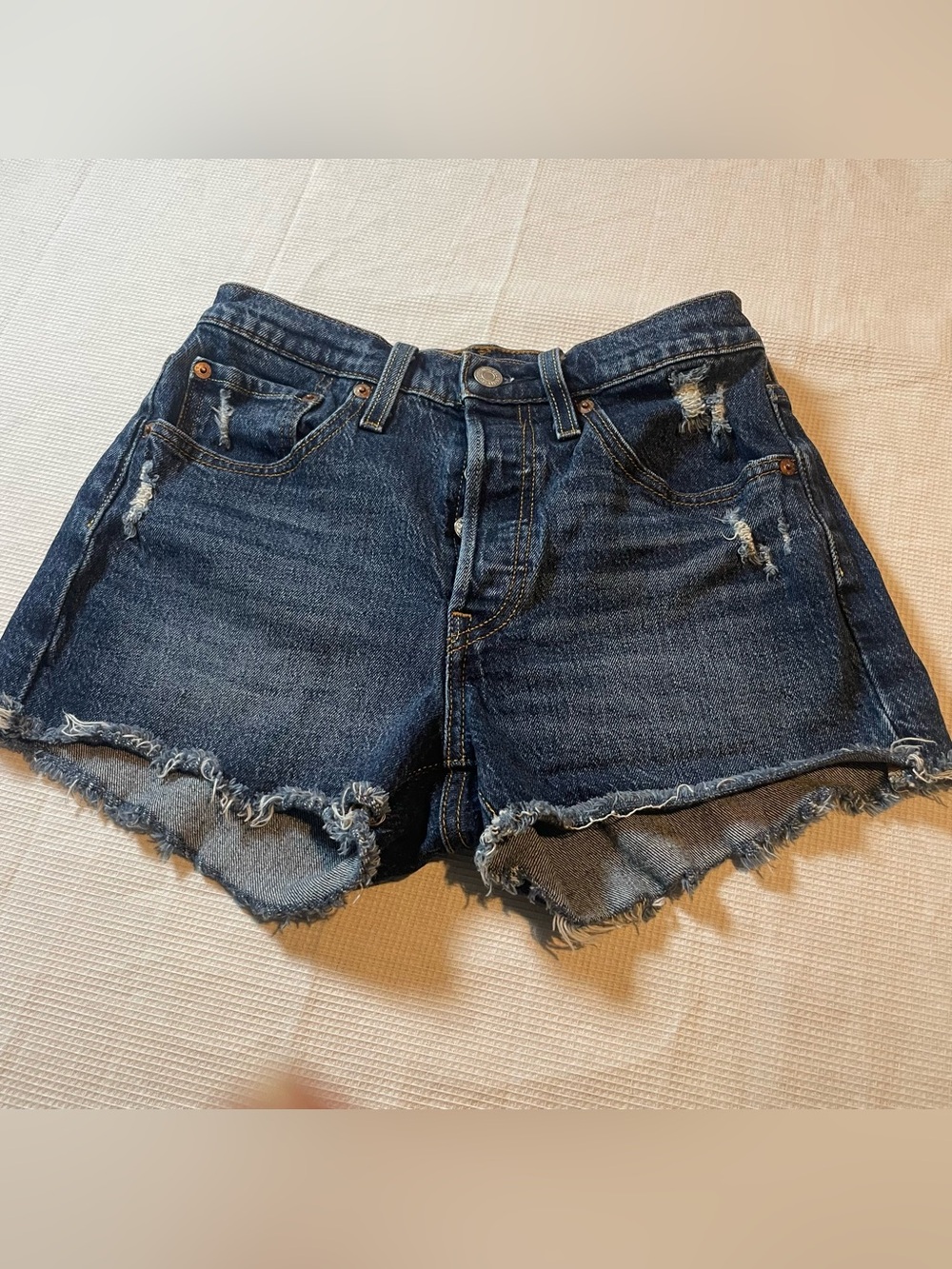 Levi's Dark Blue Distressed Cutoff Denim Shorts